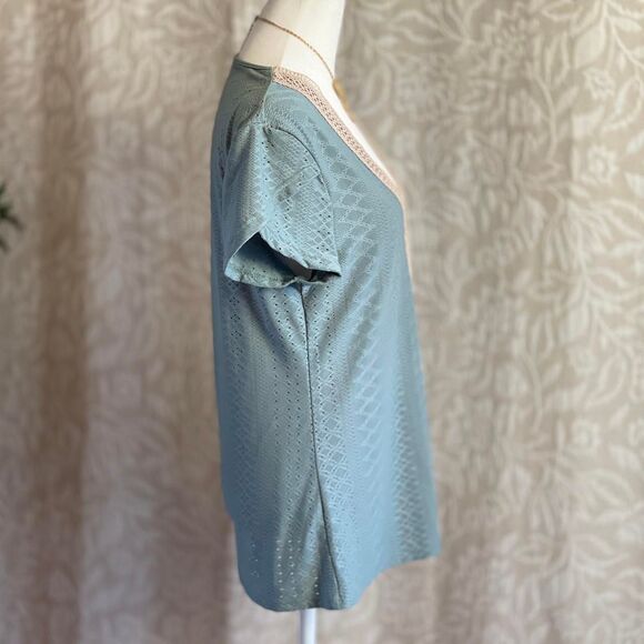 Sage Green Eyelet Lace Trim Boho Forest Fairy Festival Whimsygoth Top Size S - Picture 3 of 8